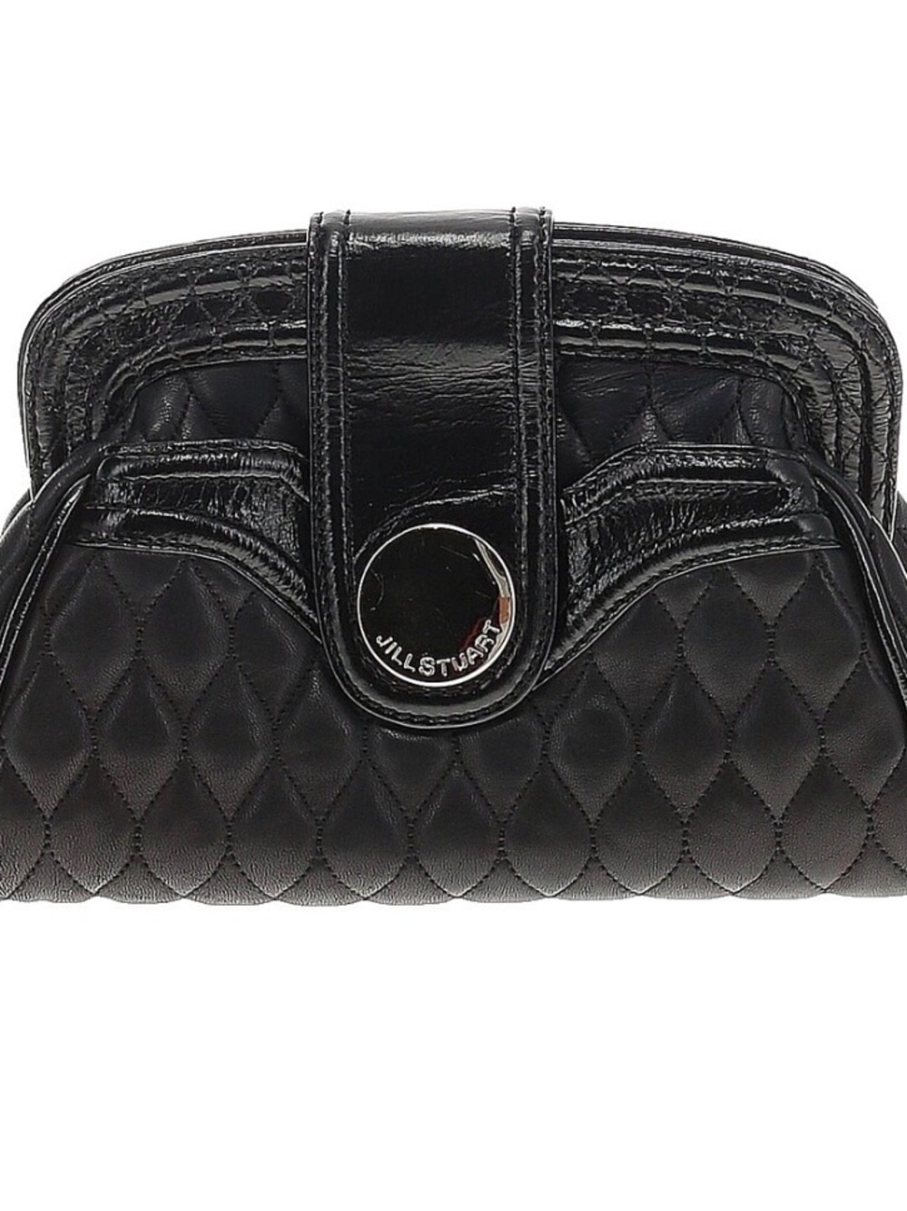 Jill Stuart Black Quilted Patent Trim Wristlet Clutch